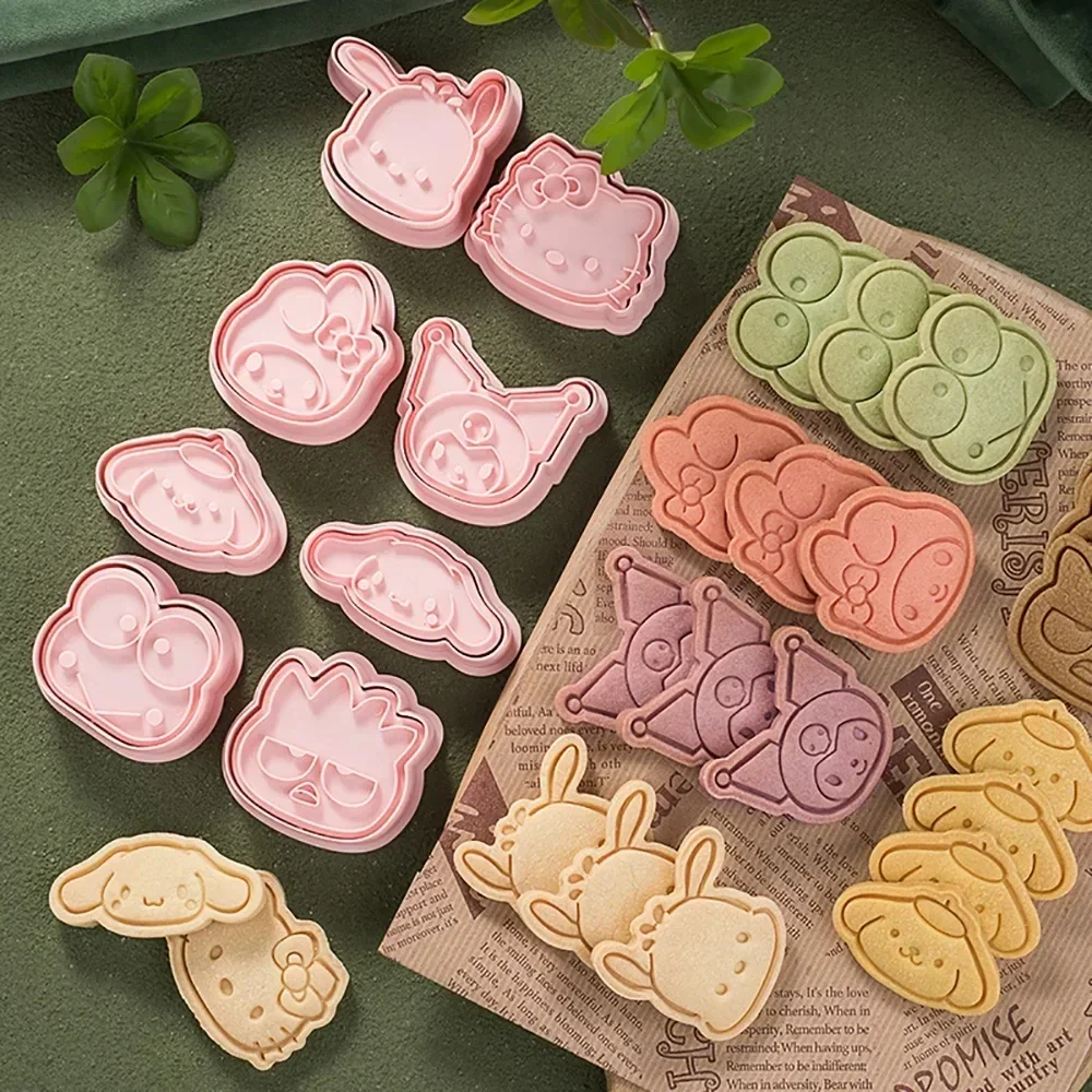 

Kawaii 8pcs/set Kuromi KT Cat Melody Cinnamoroll 3D Cartoon Biscuit Mold Cookie Mold Press DIY Baking Accessories Cookie Cutter