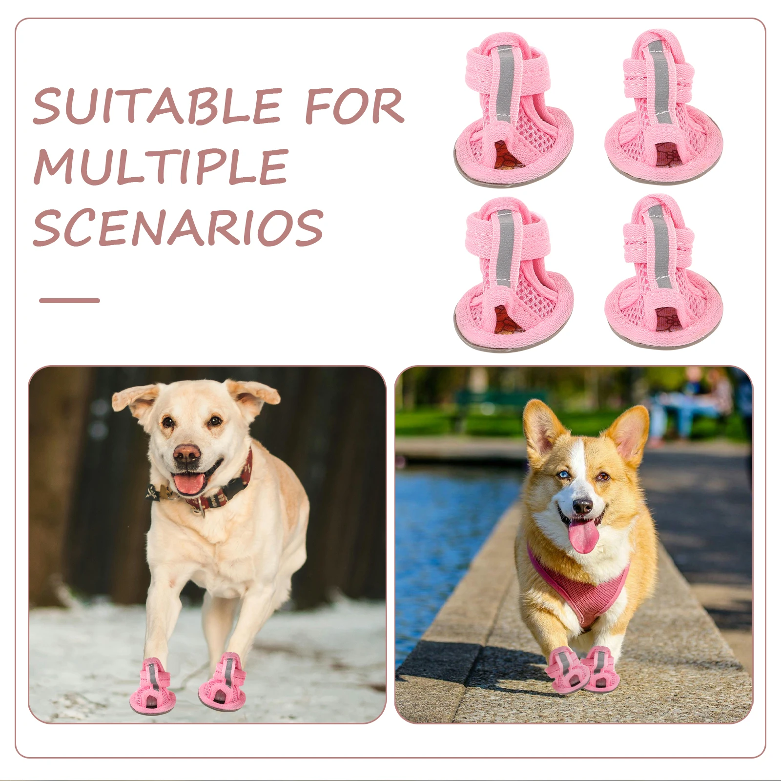 

4pcs Pet Dog Shoes Breathable Mesh Sole Cooling Sandals Hot Pavement Beach 5 Sizes Lightweight for Puppies