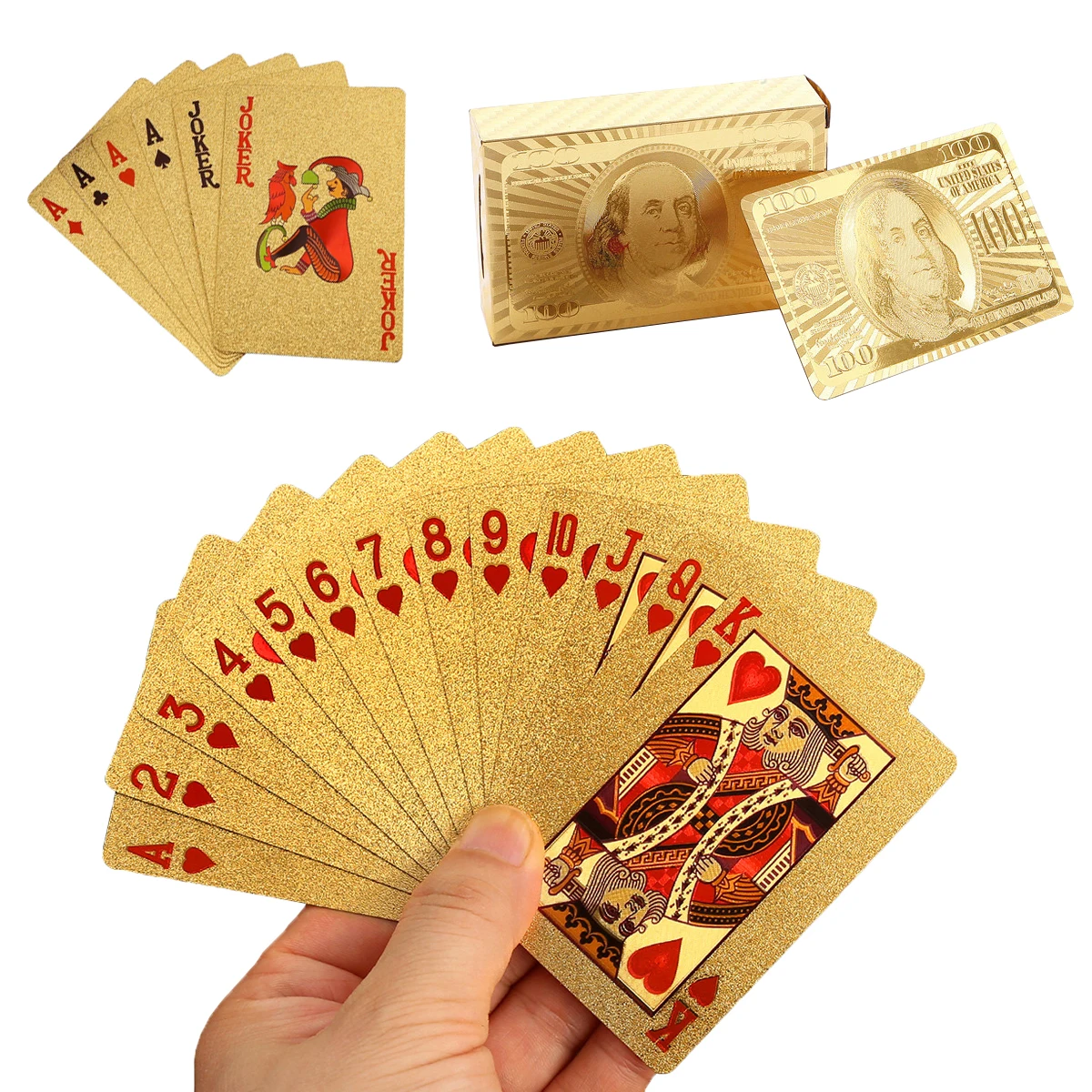 55pcs  Plastic High Quality Poker Cards New Gold Silver Dollar Euro Golden Rose Magic Waterproof Playing Cards Game 5.7 x 8.7CM