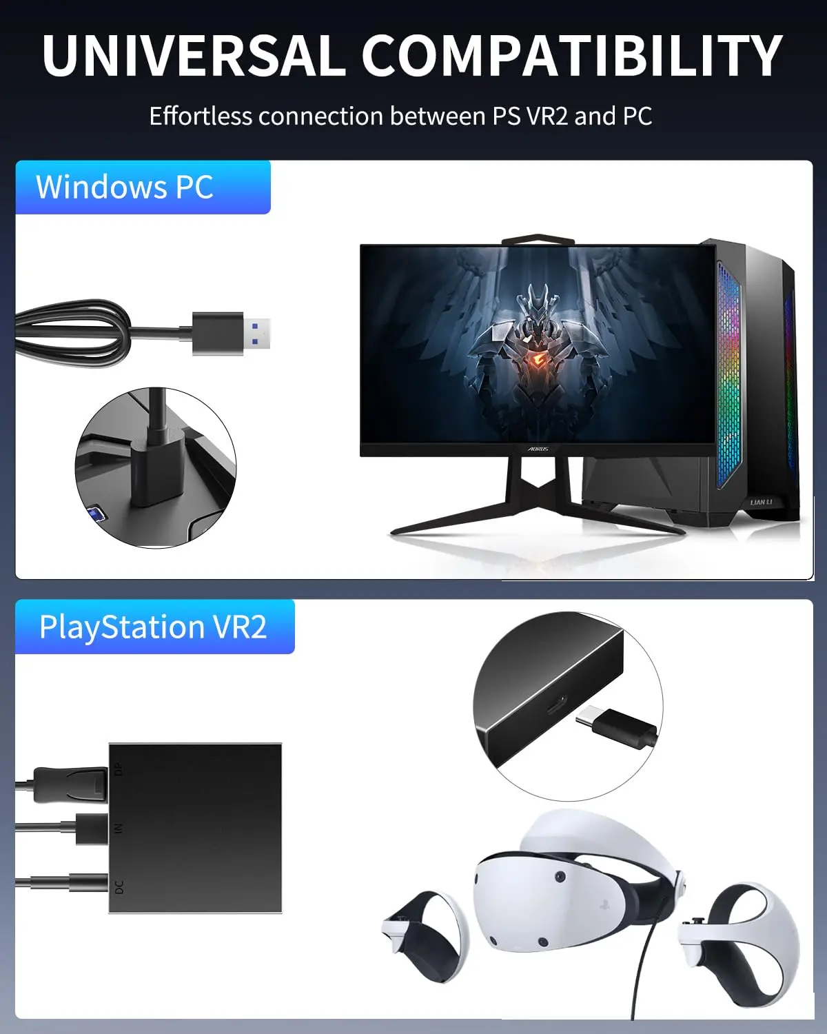 لمحول PS VR2 المتوافق مع مجموعة الطاقة وكابل DisplayPort، توسيع مكتبة ألعاب PS VR2 لتشغيل الألعاب على جهاز الكمبيوتر