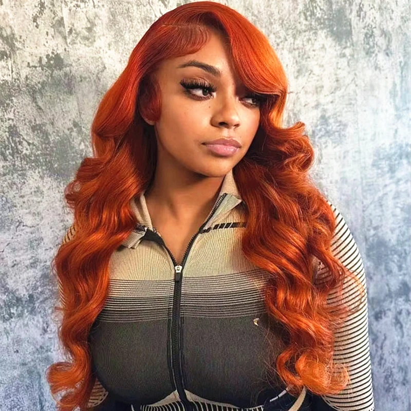 Ginger Orange Lace Front Wig Human Hair Body Waves 13x6 Hd Lace Frontal Wig Pre Plucked Transparent 350 Colored Wig For Women