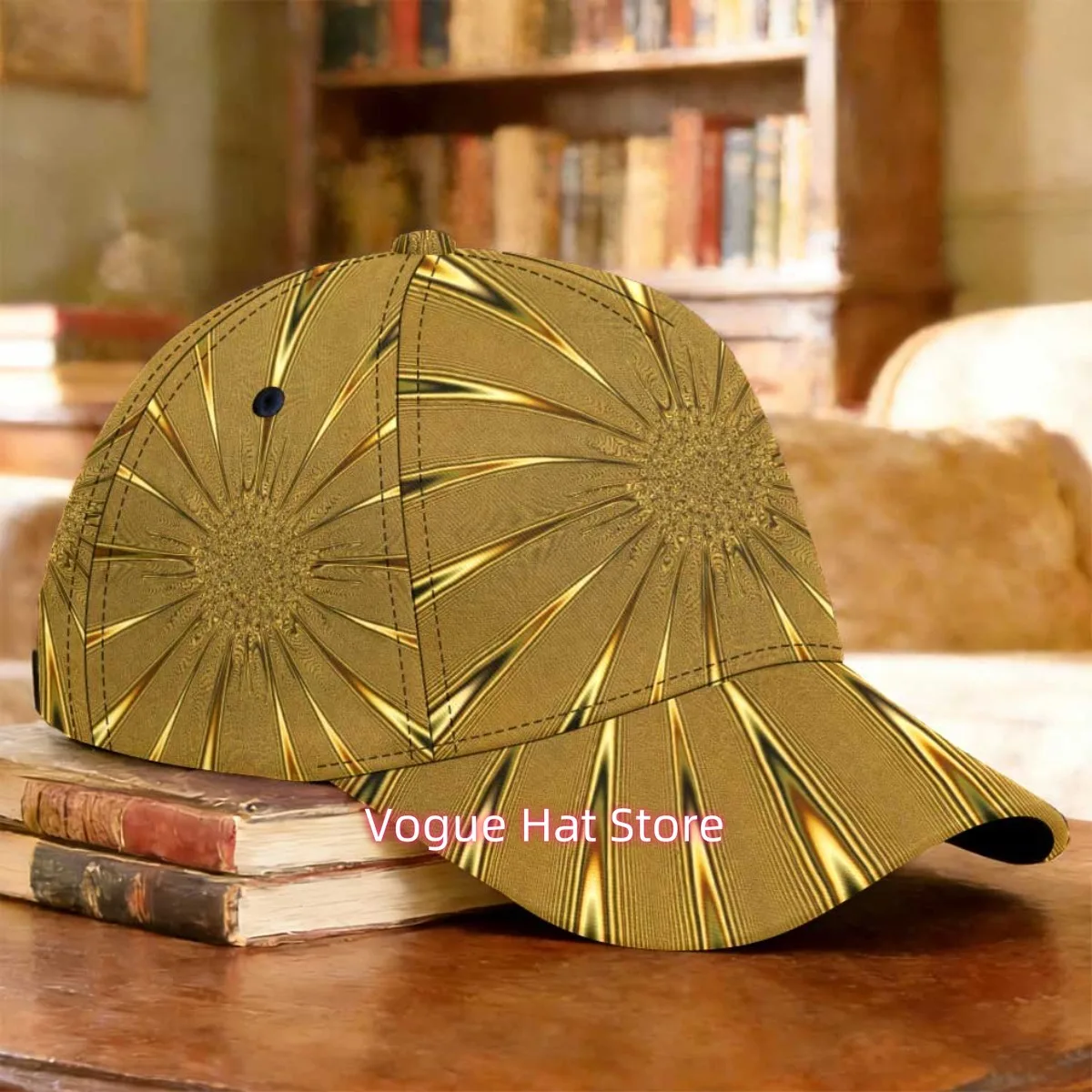1pc 2D Full Print Golden Pattern Baseball Cap Comfortable Peaked Cap Dancing Anniversary Gift Full Print Pattern Skateboarding O