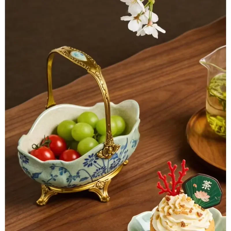 French retro ceramic small basket fruit plate, new Chinese blue and white living room coffee table, candy storage box