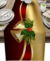 Merry Christmas Bells Linen Table Runner Dresser Scarves Winter Xmas Farmhouse Kitchen Dining Table Runner Christmas Decorations