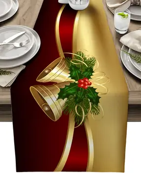 Feliz natal sinos corredor de mesa de linho cômoda cachecóis inverno natal fazenda cozinha mesa de jantar corredor decorações de natal