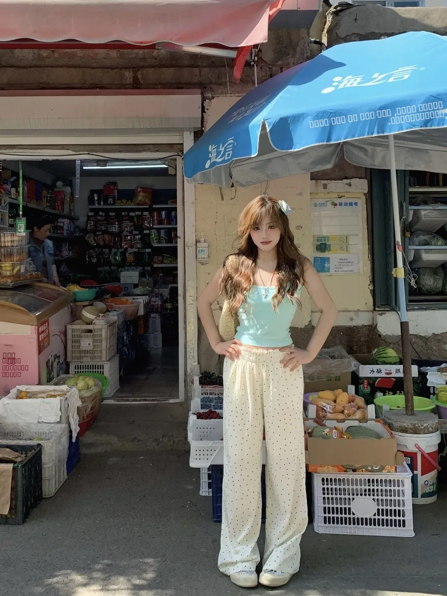 

Летние повседневные брюки в горошек для женщин: свободные, прямые, с двойным поясом и оборками, для офиса и повседневной носки