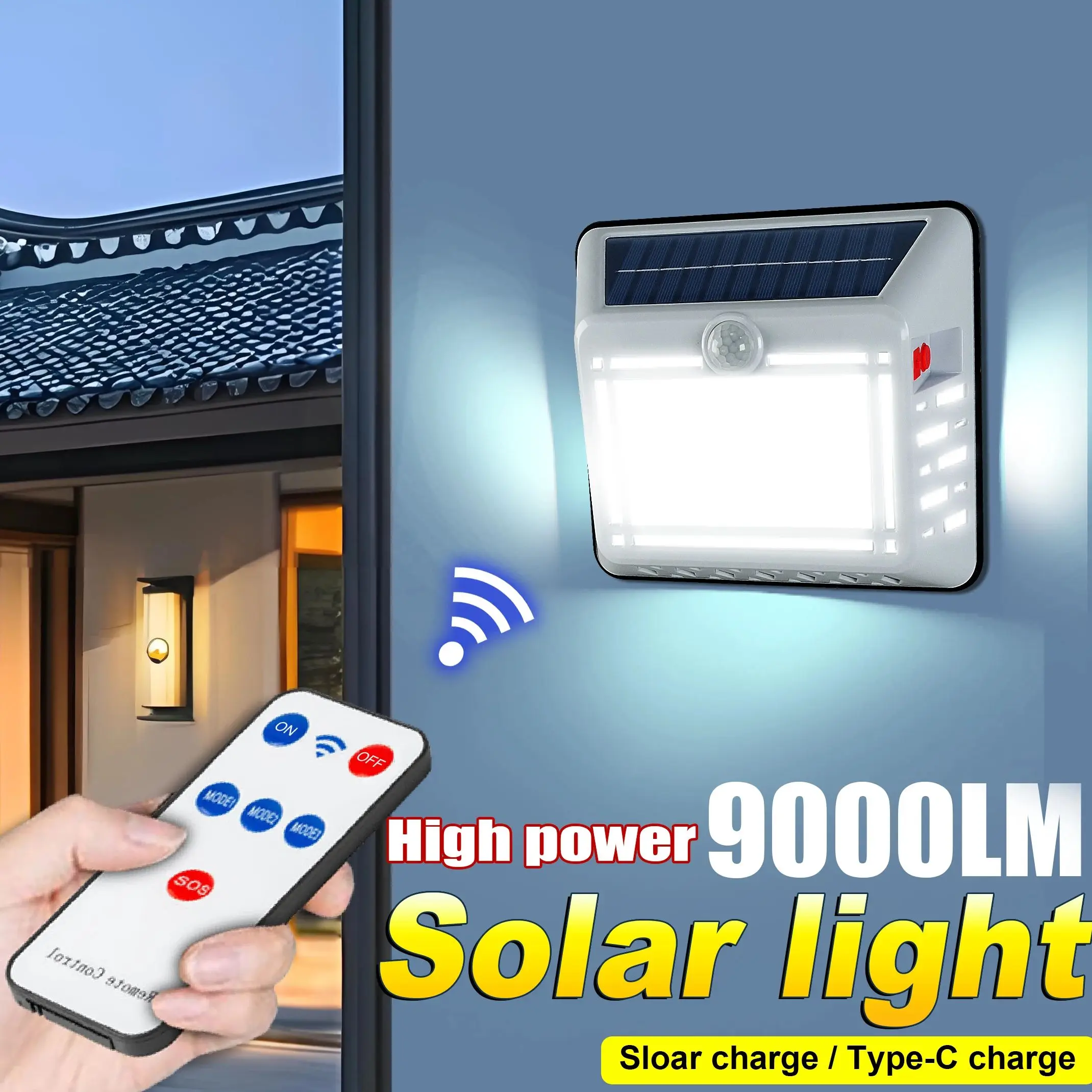 

2025 Новый солнечный светодиодный теплый свет, USB перезаряжаемый прожектор, датчик тела, уличный дом, гараж, водонепроницаемый настенный светильник, украшение