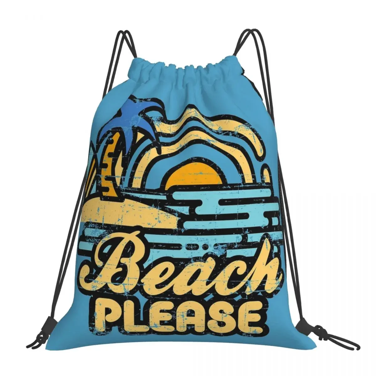 Praia Por Favor Portátil Drawstring Sacos, Bundle Pocket Sports Bag, Bookbag para Viagens e Escola, Mochilas de Moda