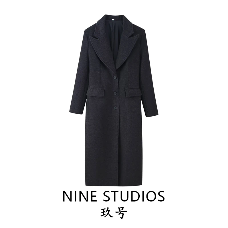 

Nine Zar Women's Long Woolen Coat Tee-Button Casual Pure Color Commuter Sle Windbreaker Daily Wear Polyester Fiber