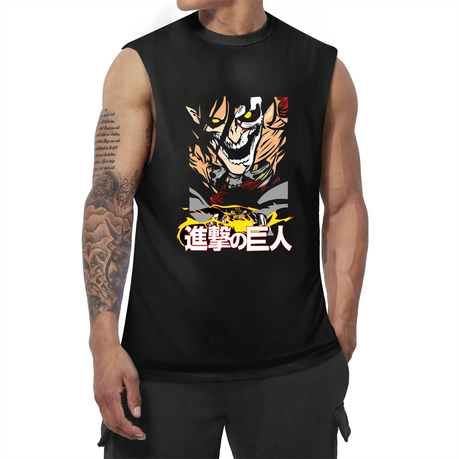 Anime Attack On Titan Mens Vest AOT Eren Yeager Graphic Print Clothes Vest Tops Fashion Plus Size Sleeveless shirt Men Tank Tops