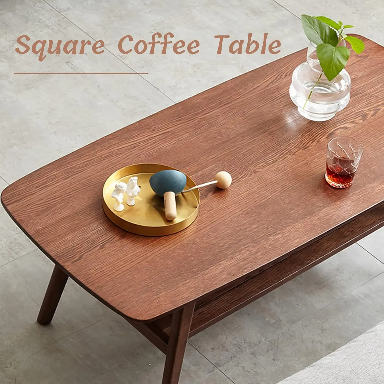 Table basse en bois de chêne massif à 2 niveaux, table centrale pratique avec double rangement pour petits appartements, salons