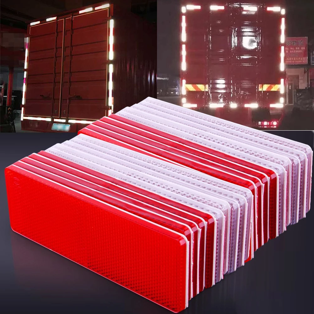 Réflecteur en plastique rectangulaire pour remorque de camion, bande adhésive réfléchissante, plaque d'avertissement de nuit de sécurité automobile, autocollants, accessoires de voiture