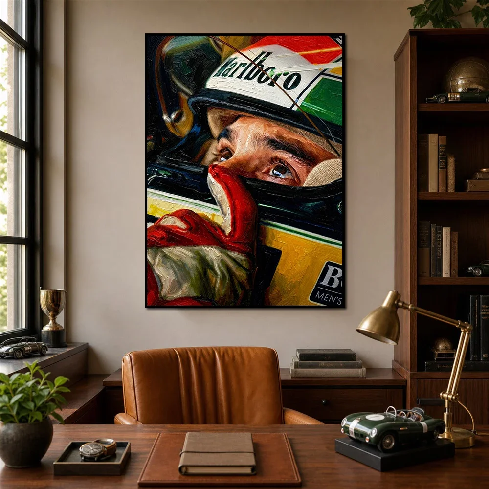 Ayrton Senna Canvas Wall Art Abstract Oil Painting Racing Driver Poster Vintage Sports Car Print Living Room Home Decor