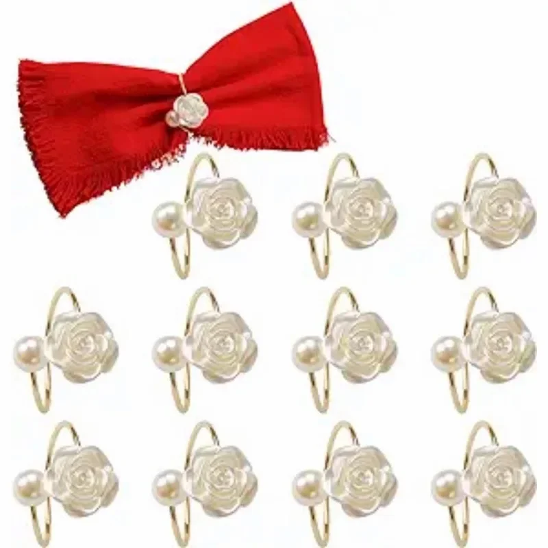 

96PCS Valentine's Day Wedding Pearl Napkin Clasp Rose Creative Round Pearl Napkin Ring Sample Room Hotel Paper Towel Ring