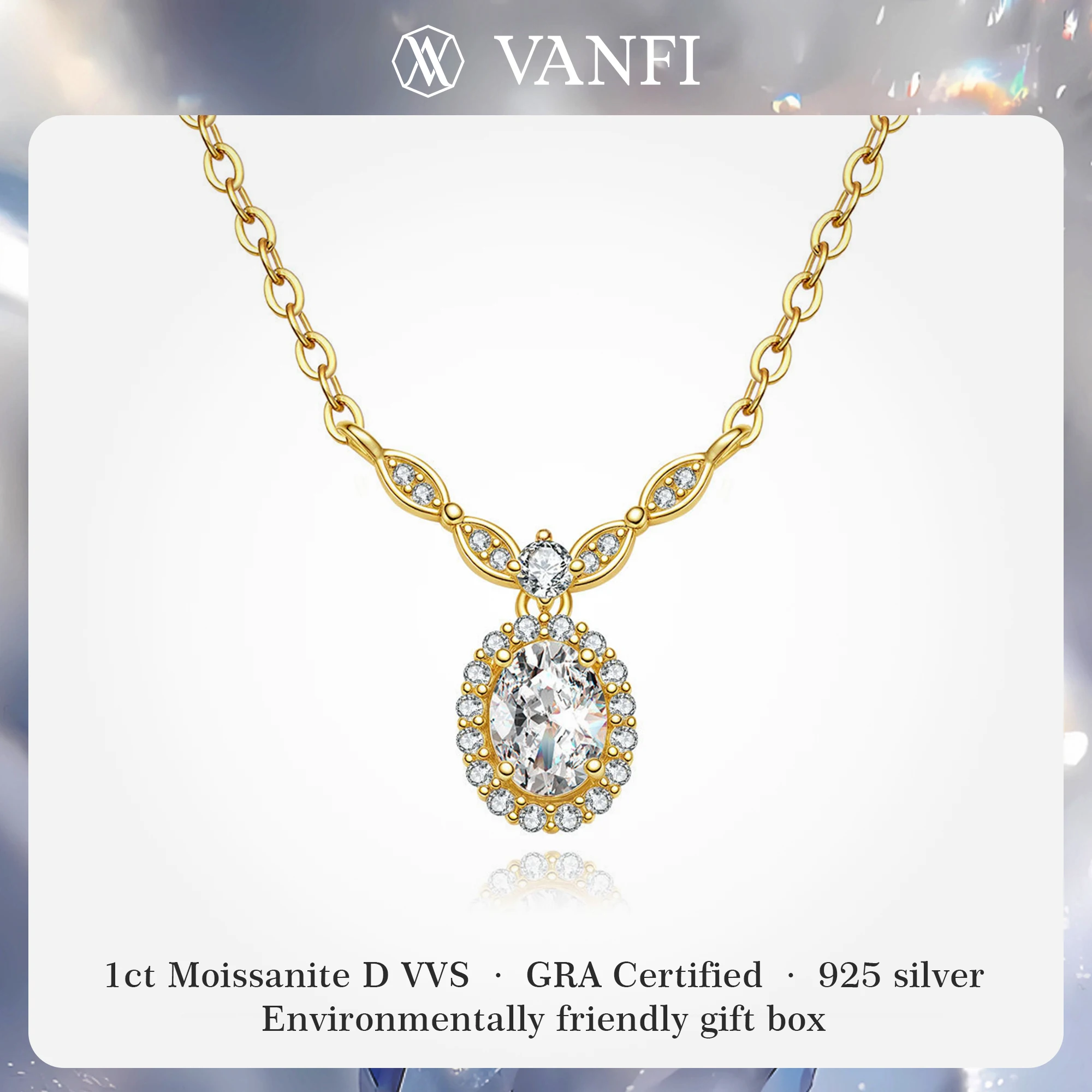 

KFvanfi Высококачественное ожерелье с подвеской из муассанита для женщин, стерлинговое серебро 925 пробы с позолотой 18 карат, дизайнерские сертифицированные ювелирные изделия