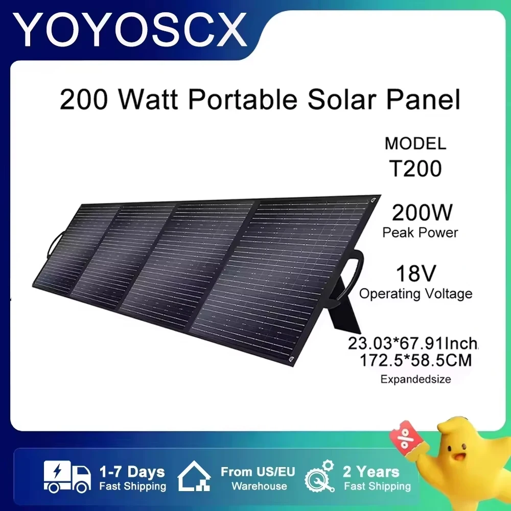 

200 Watt Portable Solar Panel 23.4% High Conversion 18V Foldable Flexible Solar Panel Camping Trip IP67 Waterproof for Tourism