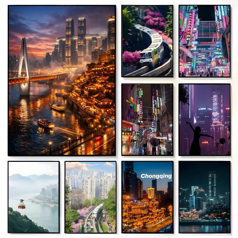 cityscape artwork C-Chongqing Modern City Poster American Film Mural Home Childrens Room Wall Decor Print