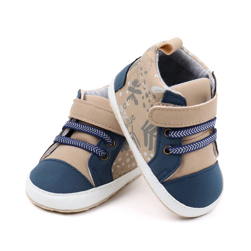 Baby Boy High-Top Ankle Sneakers PU Leather Anti-Slip Soft Sole Sport Shoes Newborn First Walkers Shoes