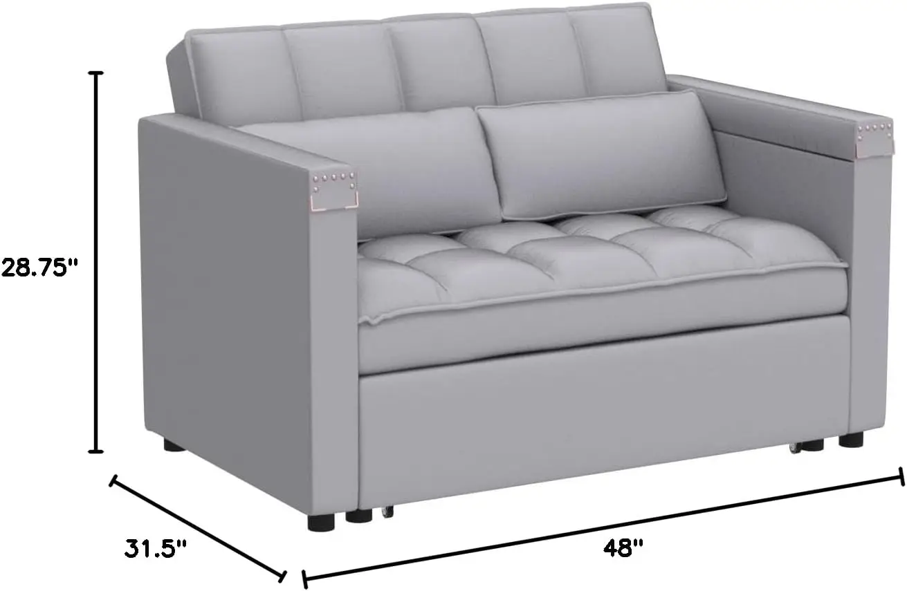 Sofa Bed, 3-in-1 Multi-Functional Velvet Sleeper Couch Pull-Out Bed, 48'' Loveseat Chaise Lounge with Adjustable Backrest and Pi