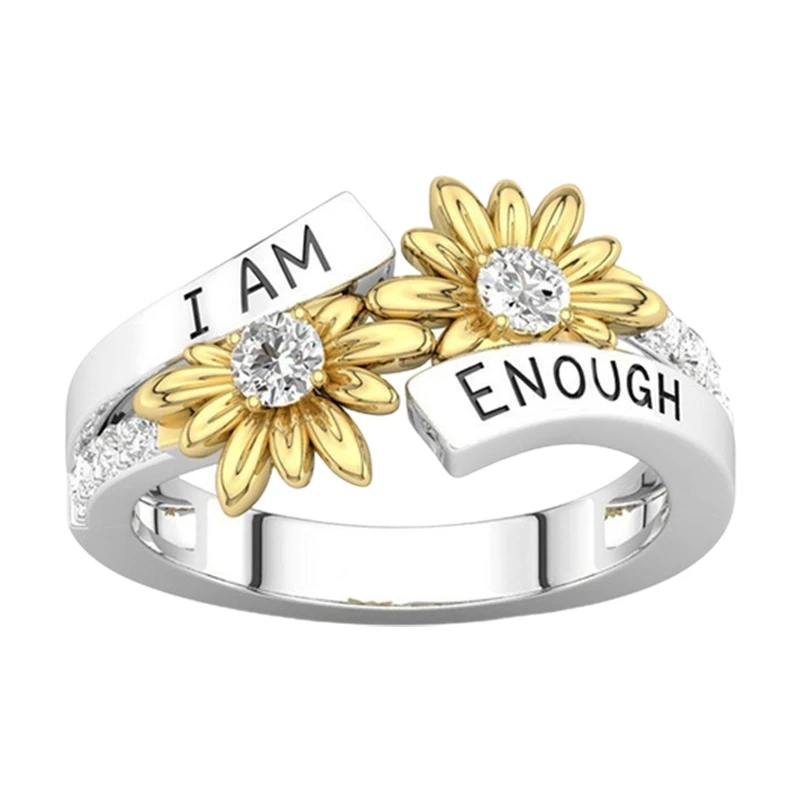 Creative Motivational Ring Sunflower Knuckles Ring I AM Enough Letter Ring Ins Jewelry Encouragement Gift for Teens Girl