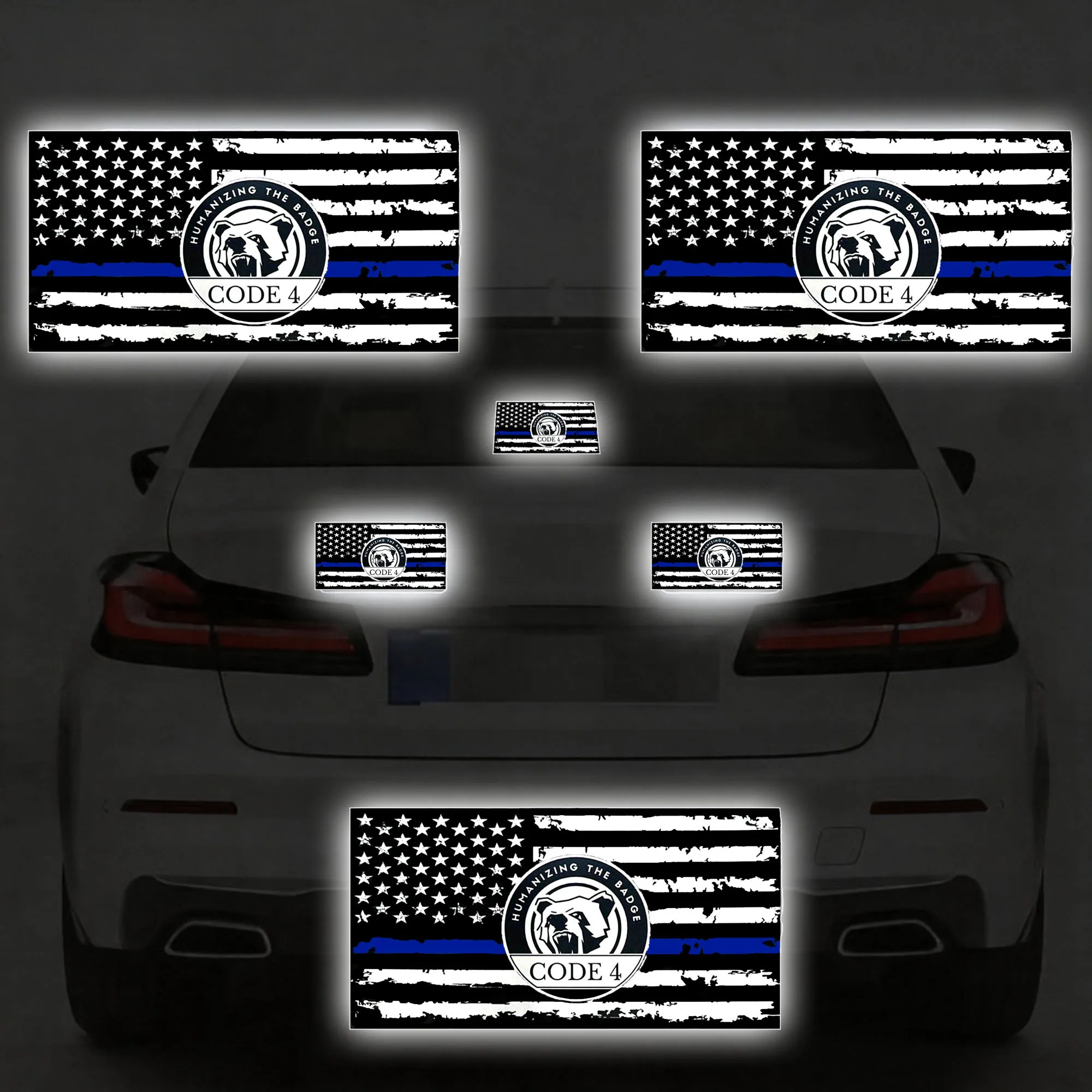 6pcs Reflective Code 4 Thin Blue Line Flag Car Decal, Police Support Stickers - American Flag Blue Line Decal for Cars, Trucks