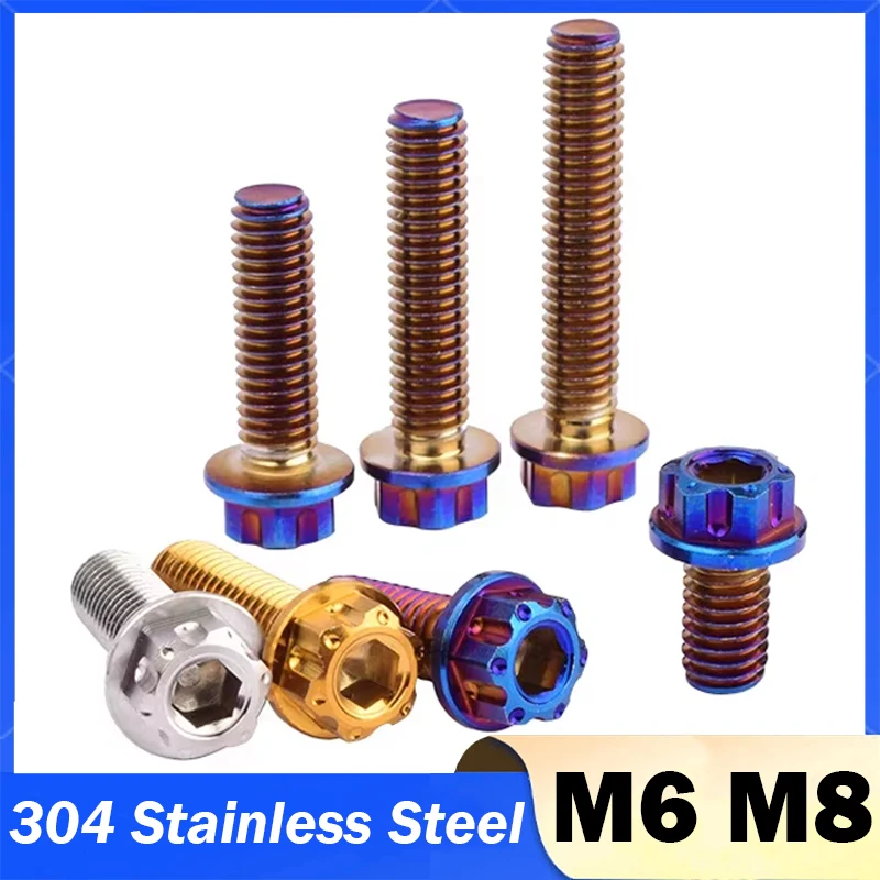 304 Stainless Steel M6 M8 Internal External Hex Flange Screws Motorcycle Caliper Modification Fender Decorative Torx Head Bolts
