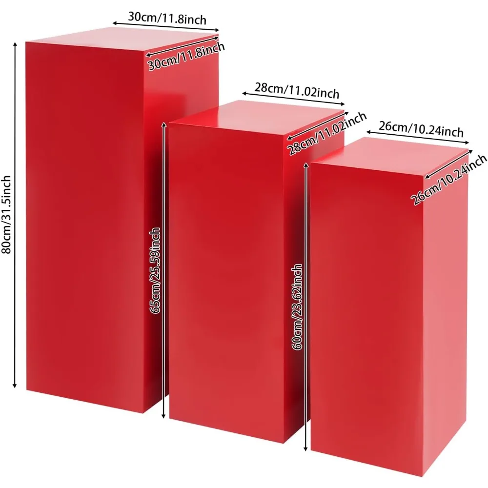 3Pcs Square Display Pedestal Stands Metal Plinth Pillars for Party Wedding Cake Decor