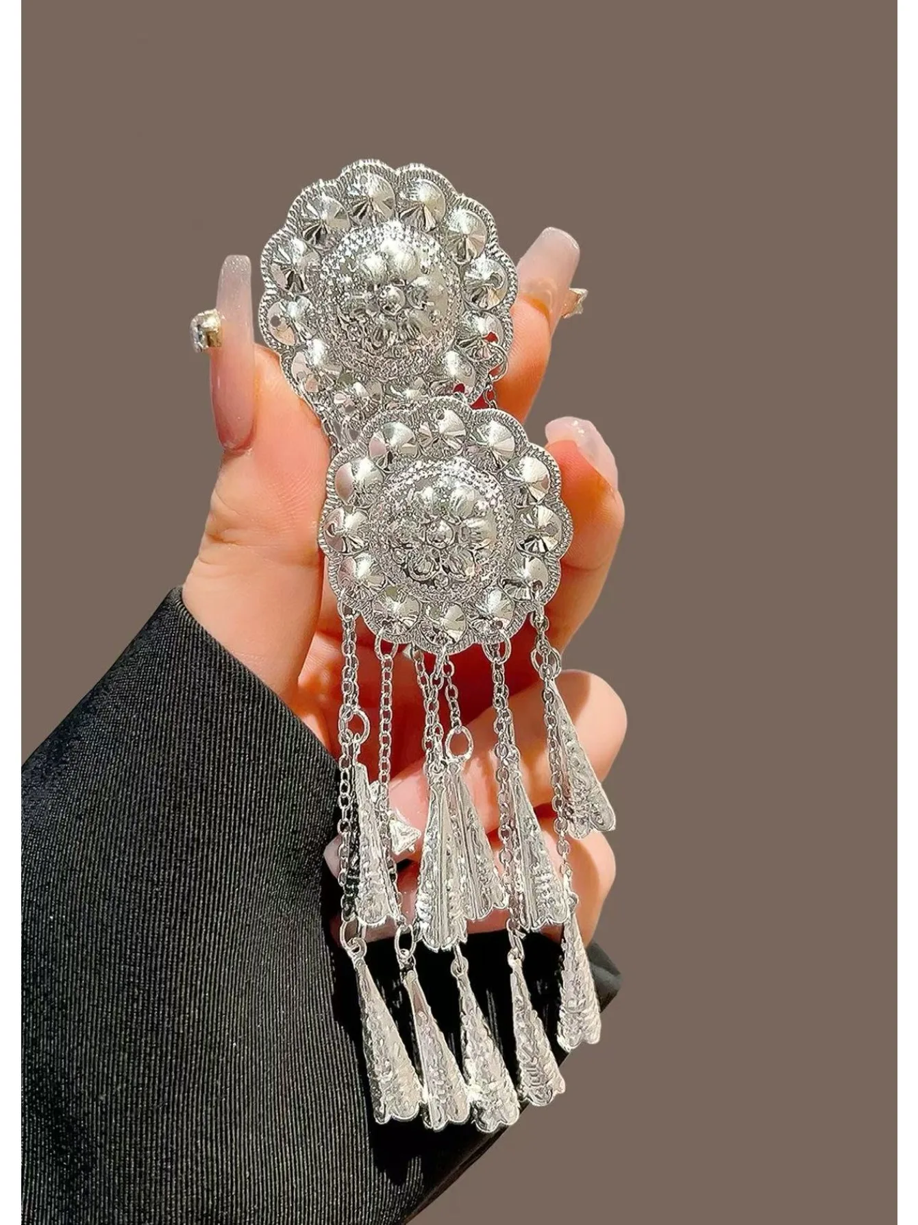 2pcs ethnic style retro sunflower fringed hairpin, side clip, cold temperament hairpin hairpin hairpin