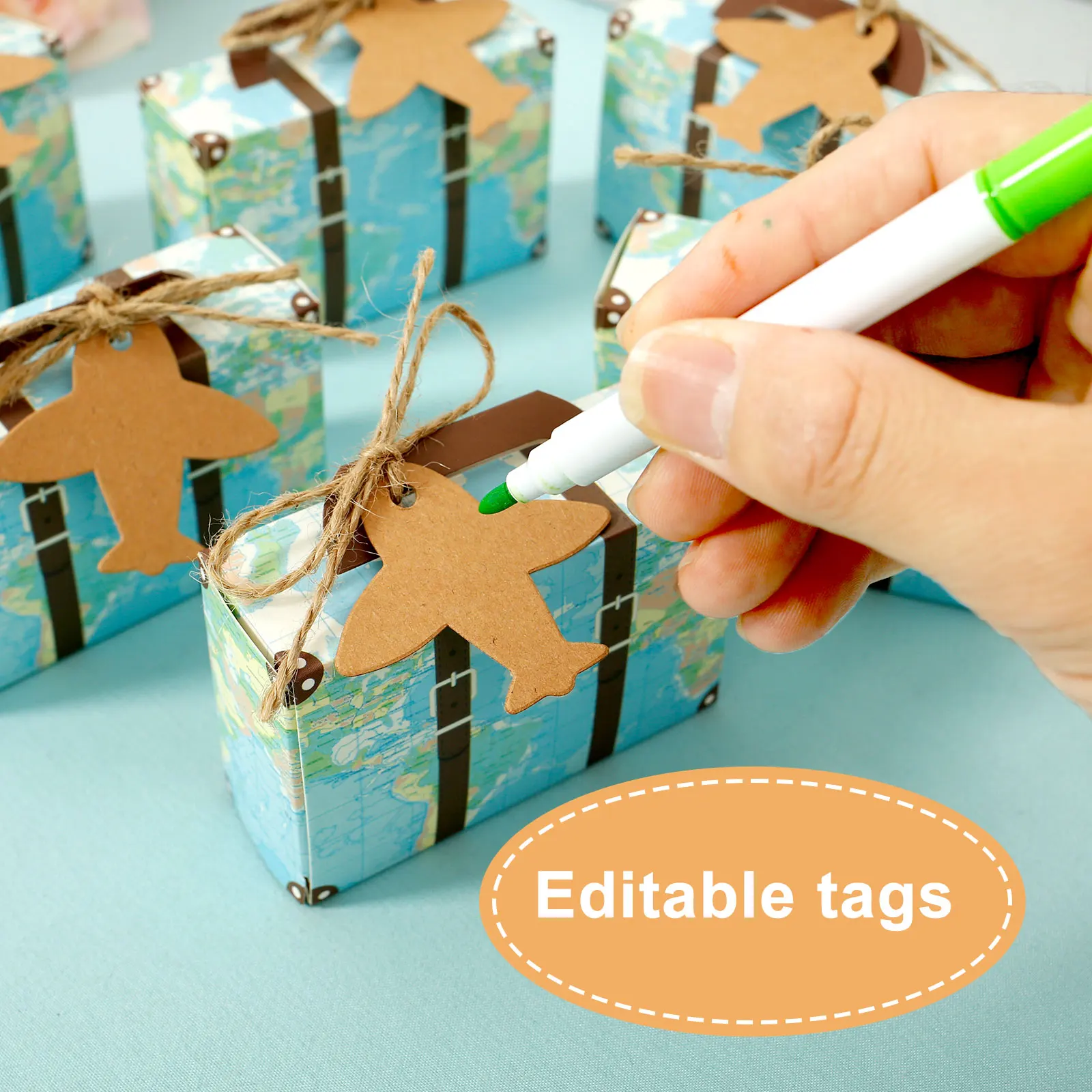50/100Pc Vintage Party Favor Candy Box with Aircraft Tags Reusable Mini Suitcase Favor Box for Travel Themed Party Bridal Shower view 5