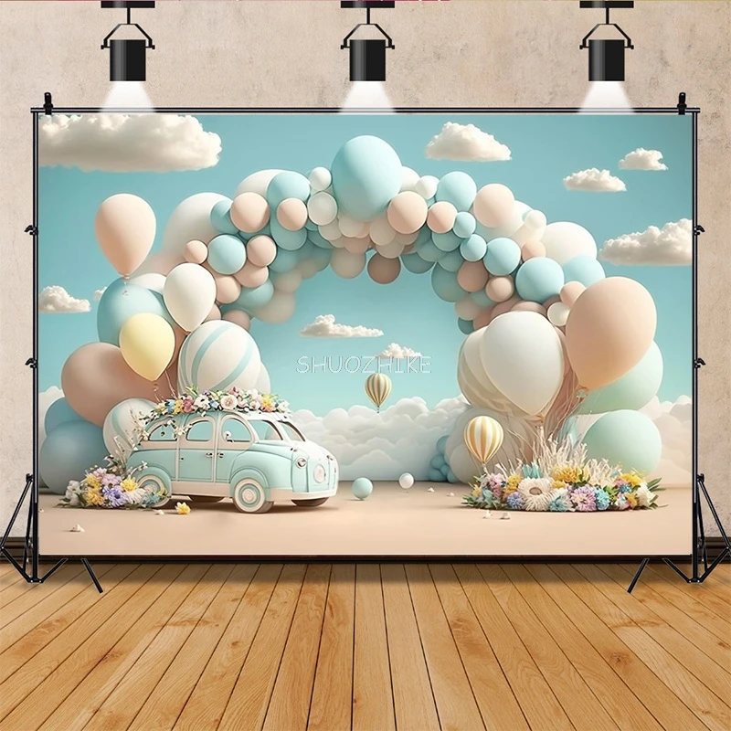 SHUOZHIKE Birthday Newborn Photography Backdrops Prop Air Balloon Portrait Party Baby Shower Photo Studio Background BB-09