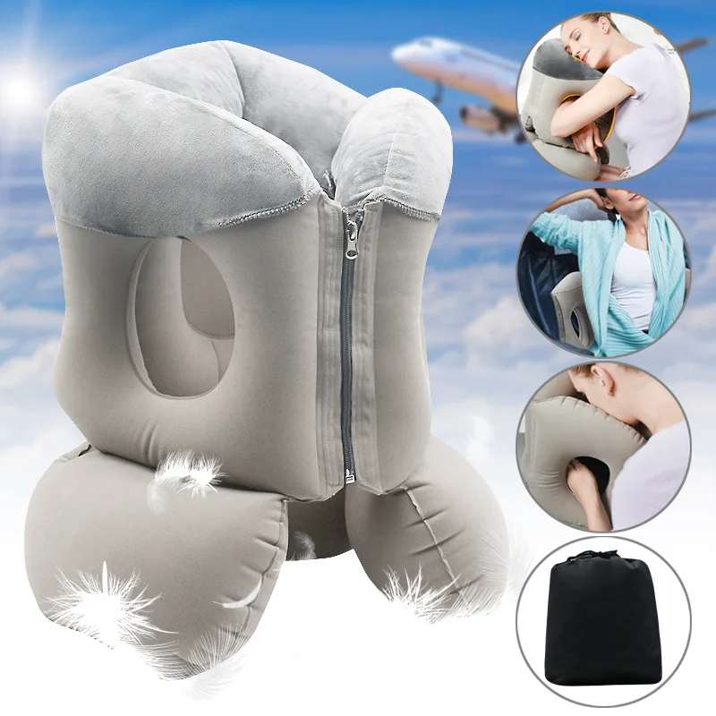 

Multifunctional Flannel Inflatable Travel Pillow Office Naptime Lumbar Cushion, High-Speed Train/Airplane Lie-On-Stomach Pillow
