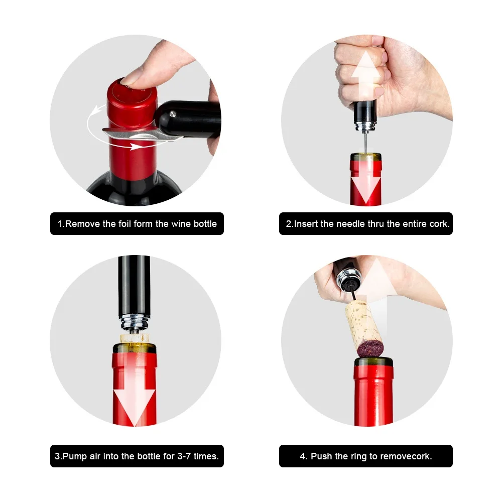 ขวดไวน์ที่เปิดปลอดภัยเทคโนโลยีแบบพกพา Air ปั๊ม Pin Cork Remover ความดันอากาศ Corkscrew บาร์ครัว Accessorie