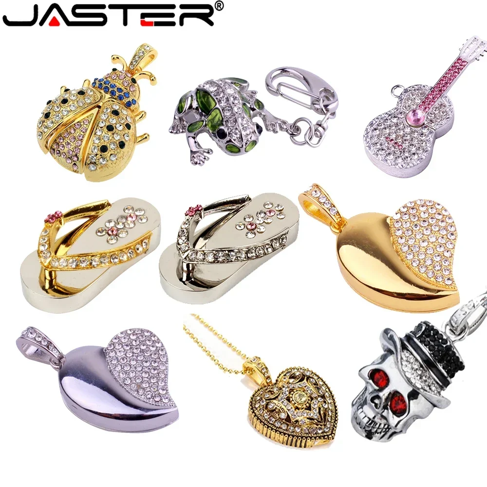 JASTER Creatieve Kristal USB Flash Drives 64GB Metalen Schedel Pen Drive 32GB Kikker Sleutelhanger Memory Stick 16GB creatief Vakantiecadeau