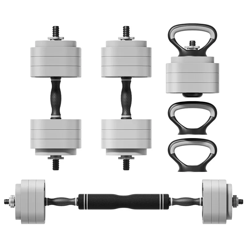 Cast Iron Dumbbells 4-in-1 Adjustable Dumbbell Barbell Kettlebell Set, Convertible Free Weights with Push Up Stand