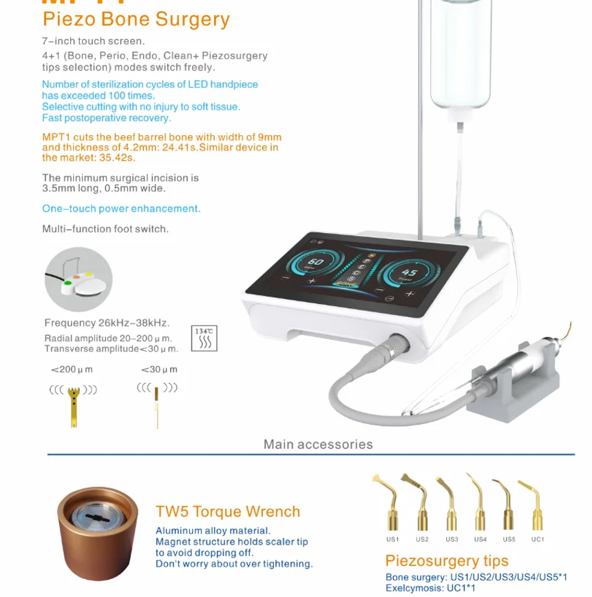 

Charming Dental Ultrasonic Piezo Surgery Machine with 6 Tips Ultrasonic Surgical System Cutting Sinus Ultrasurgery Device