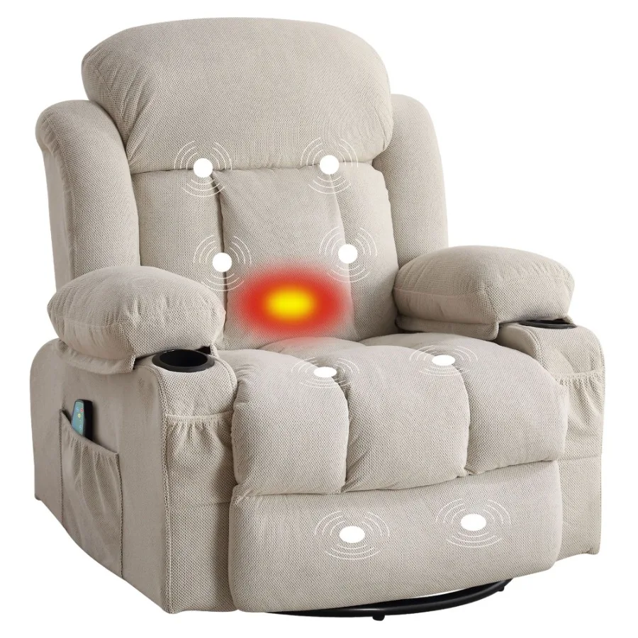 

Swinging lounge chair massage heated sofa with USB and 2 cup holders in side pockets plastic material armrest 360 degree rotati