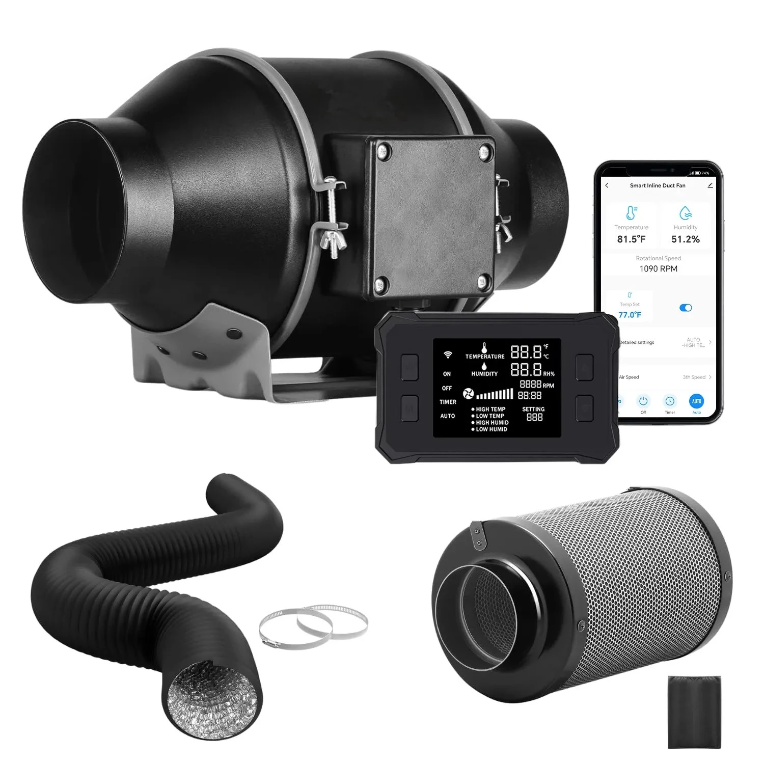 

Applicable to BAVA 4 Inch Environment Protection Material Quiet EC Motor Inline Duct Fan WiFi App Controlled Carbon Filter Venti