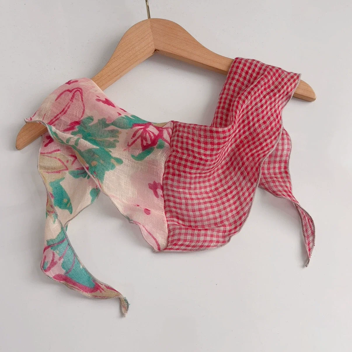 

Printed Mori Style Splicing Triangle Scarf Korean Retro Neck Protection Decorative Linen Scarf Shawl Headscarf for Women