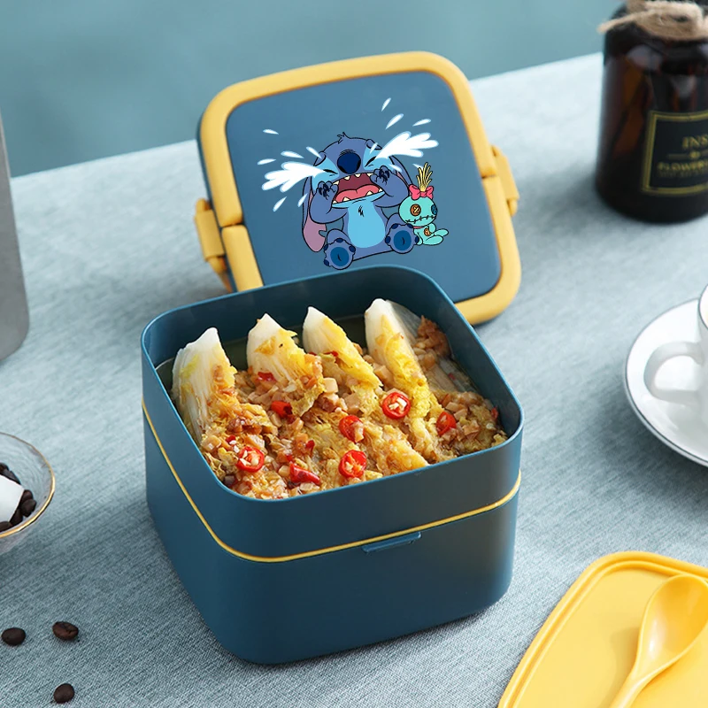 

Stitch 2 Layer Lunch Box Round/Square Hand Held Toast Box Disney Boys Girls Bento Food Container Tableware Cartoon Lunch Boxes