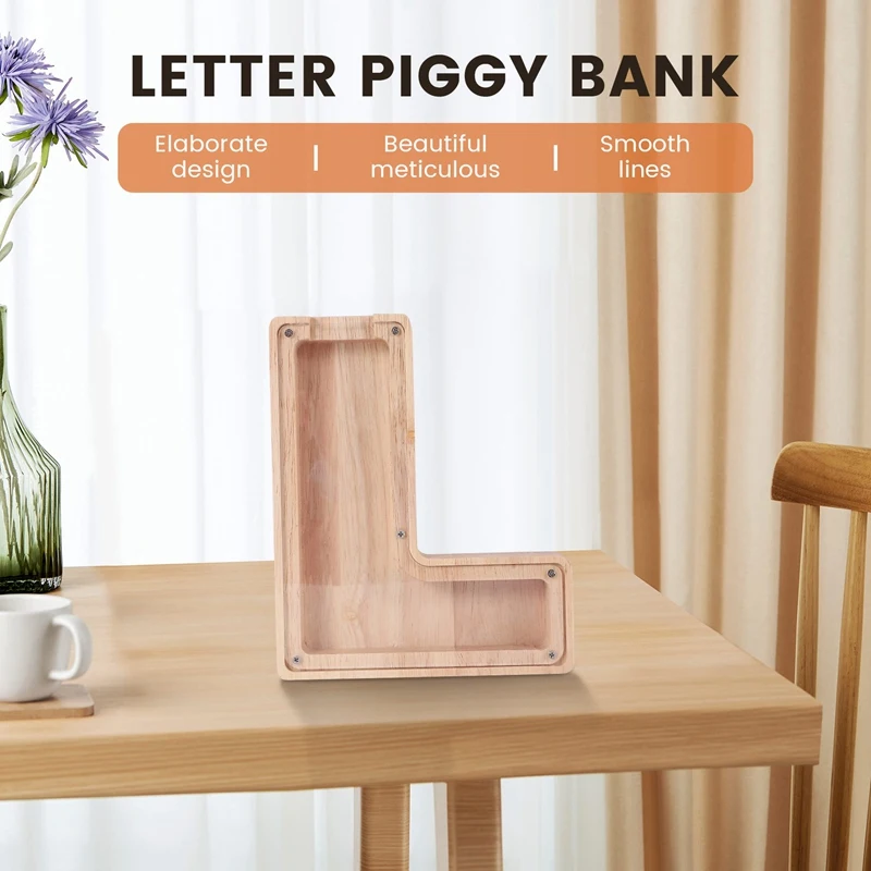 ไม้ส่วนบุคคล Piggy Bank ของเล่นตัวอักษรสําหรับเด็กเงิน Jar เหรียญผู้ใหญ่กล่อง Letter Decor