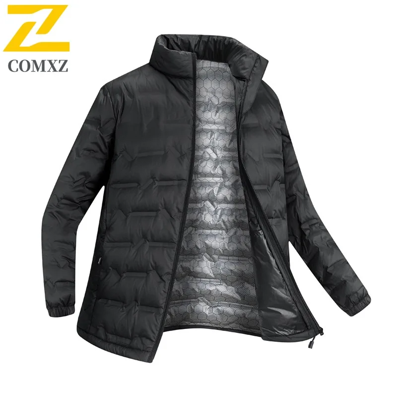 

COMXZ Outdoor Ultra Light Down Jacket 2025 Men Working Warm Parka Pure Color Stand Collar Cold Proof Winter Puffer Jacket