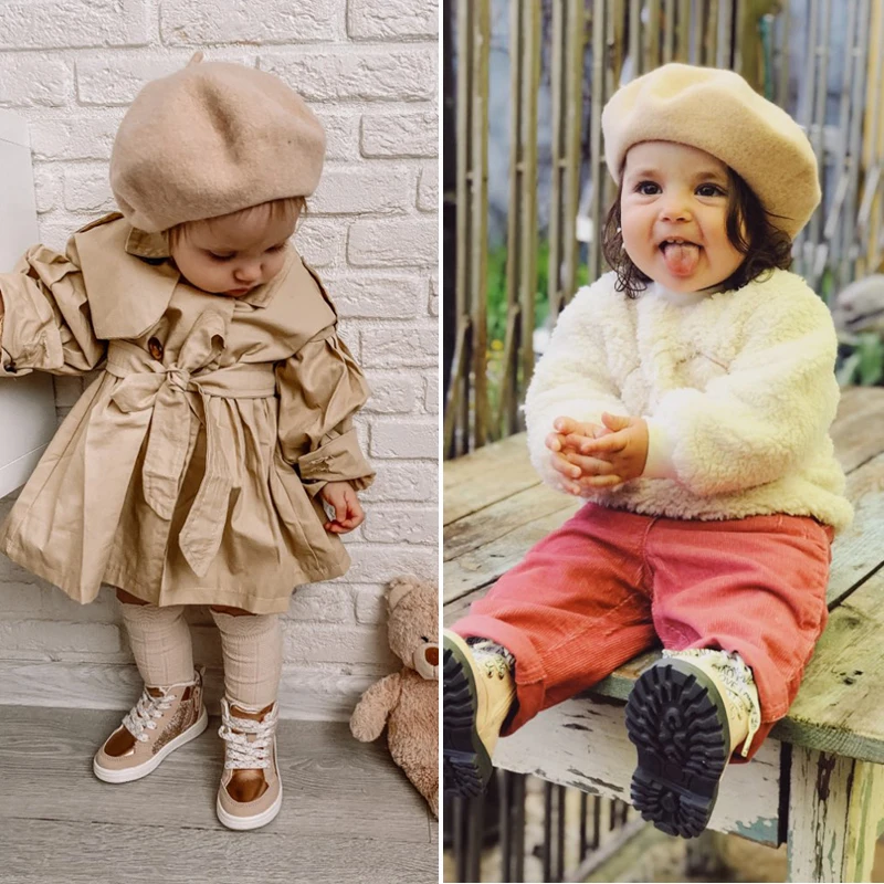 Neue Baby Hut Winter Herbst Warme Wolle Plüsch Nette Candy Einfarbig Mode Baskenmütze Hut Kinder Kinder Beanie Kappe für mädchen