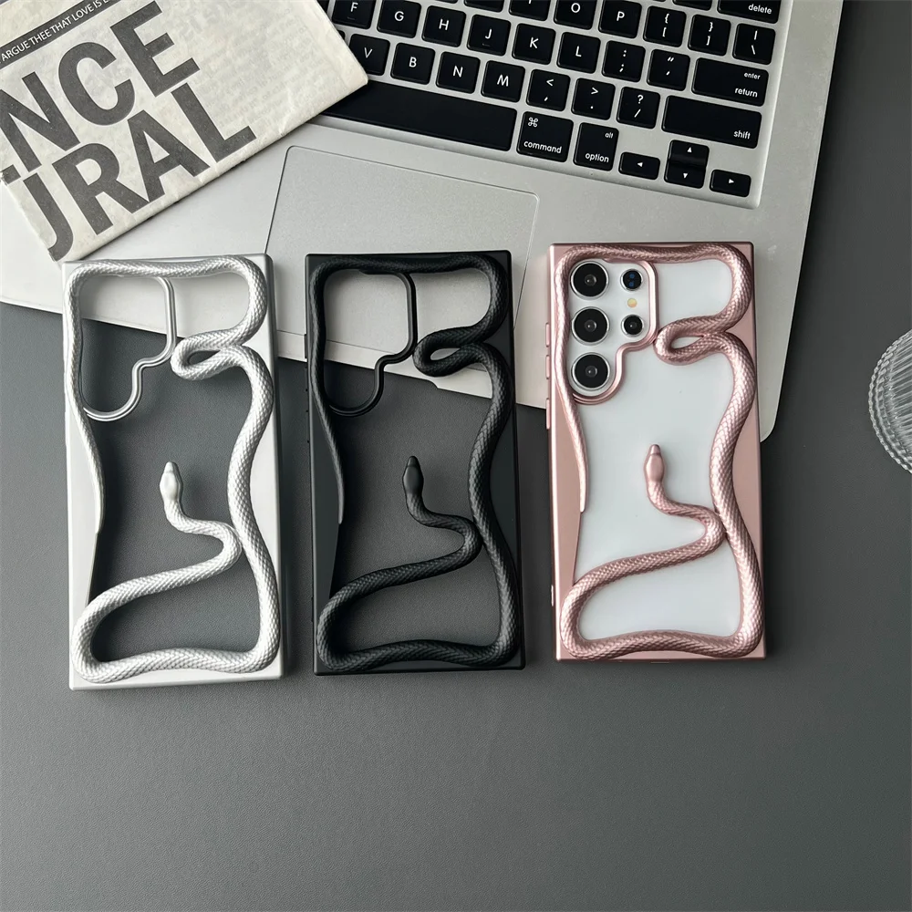 

New 3D snake pattern Case For Samsung Galaxy S25 S24 S22 S23 Ultra Plus Fashion Hollow Slim Shockproof soft Cover