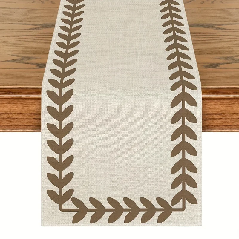 Table Runner Brown Willow Leaf Pattern Heat-Resistant & Machine Washable Kitchen Dining Table Home Party Decorative Flag