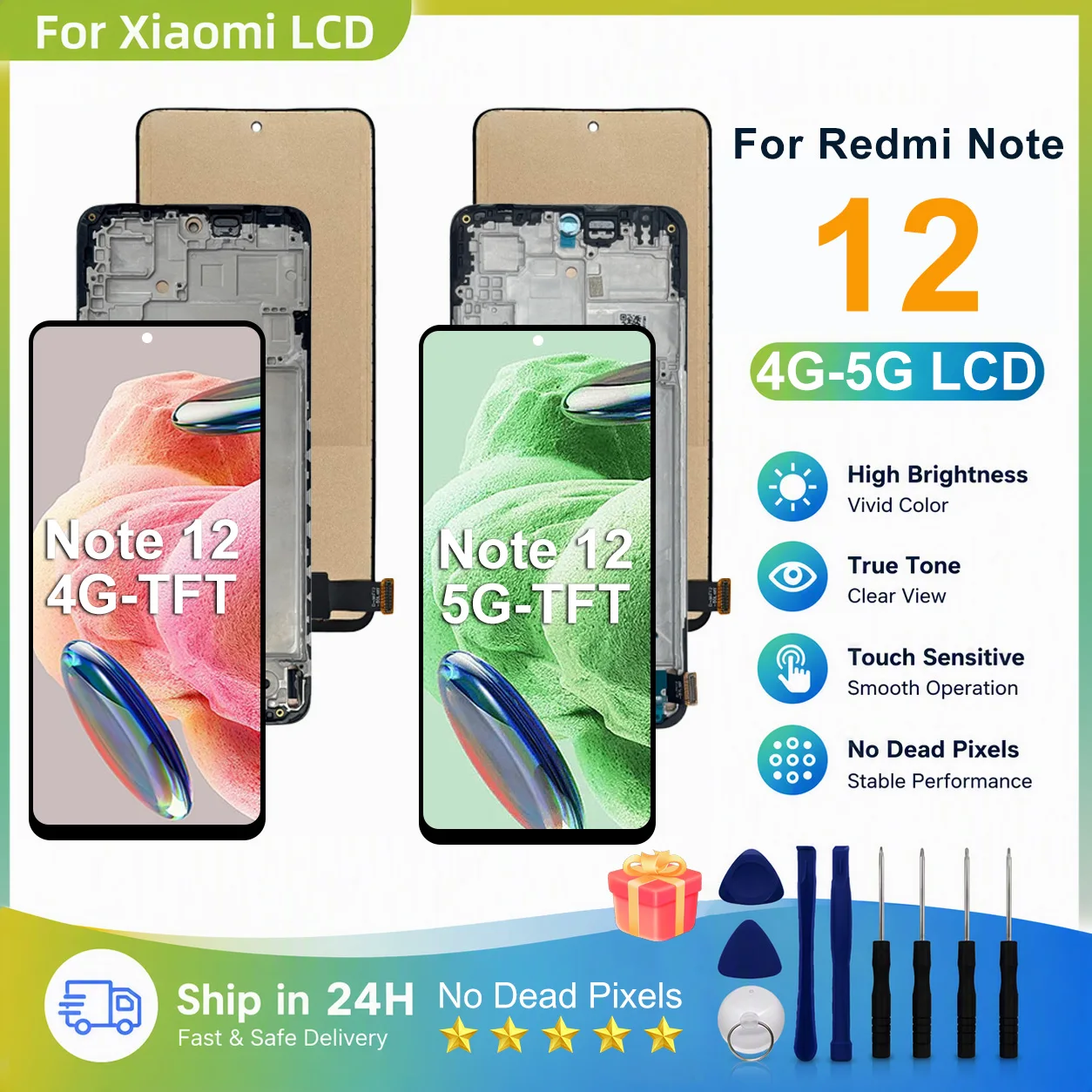 TFT For Xiaomi Redmi Note 12 4G Display 23021RAAEG Touch Screen Digitizer Assembly For Redmi Note 12 5G LCD Replacement Parts