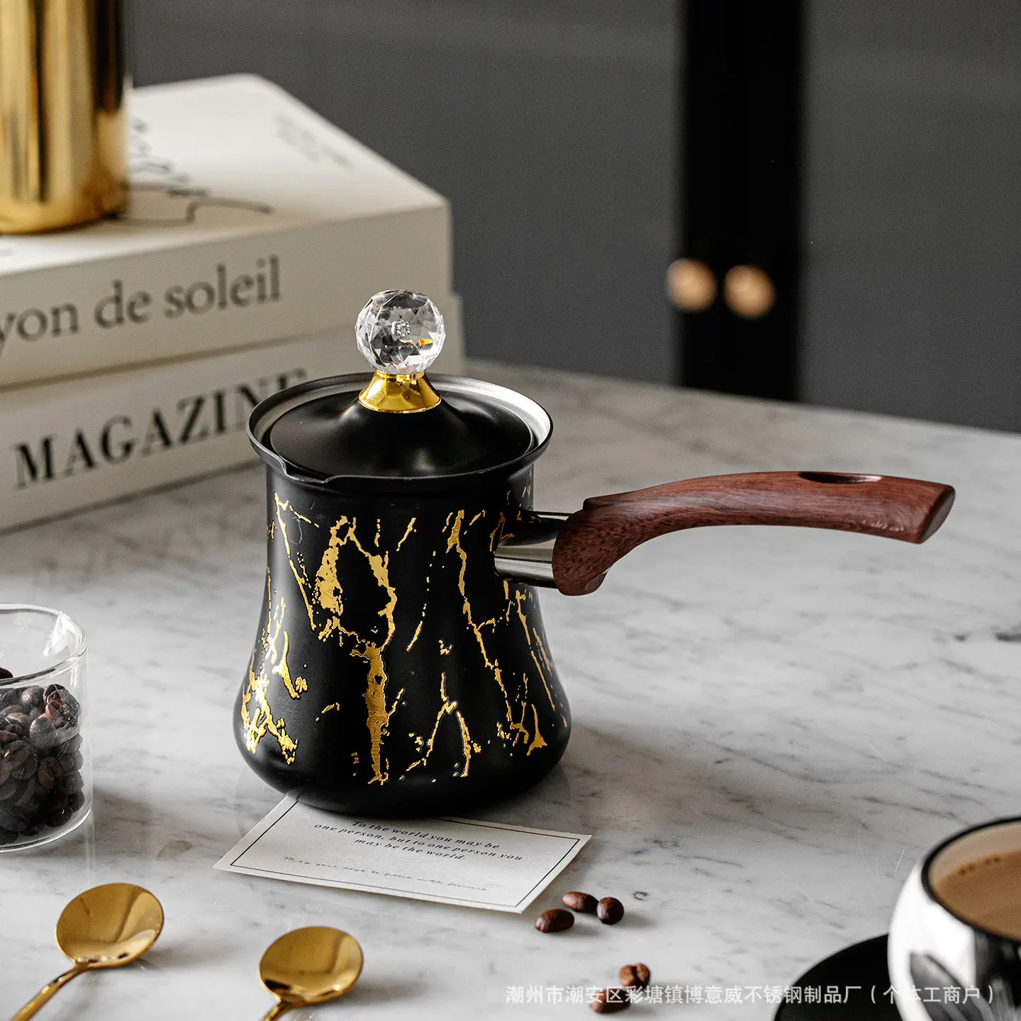 LLMM Stainless Steel Decal Coffee Pot Retro Precious Metal Textured Decal Coffee Pot