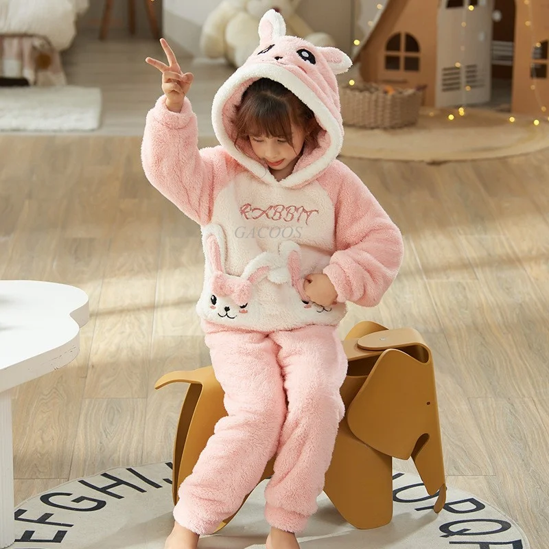 RUITOTP Pyjama Chaud En Flanelle Douce Pour Enfants Filles Et Garçons - Ensemble Haut Col Rond & Pantalon Confortable Hiver Polaire Épais 6 Mois à 14 Ans