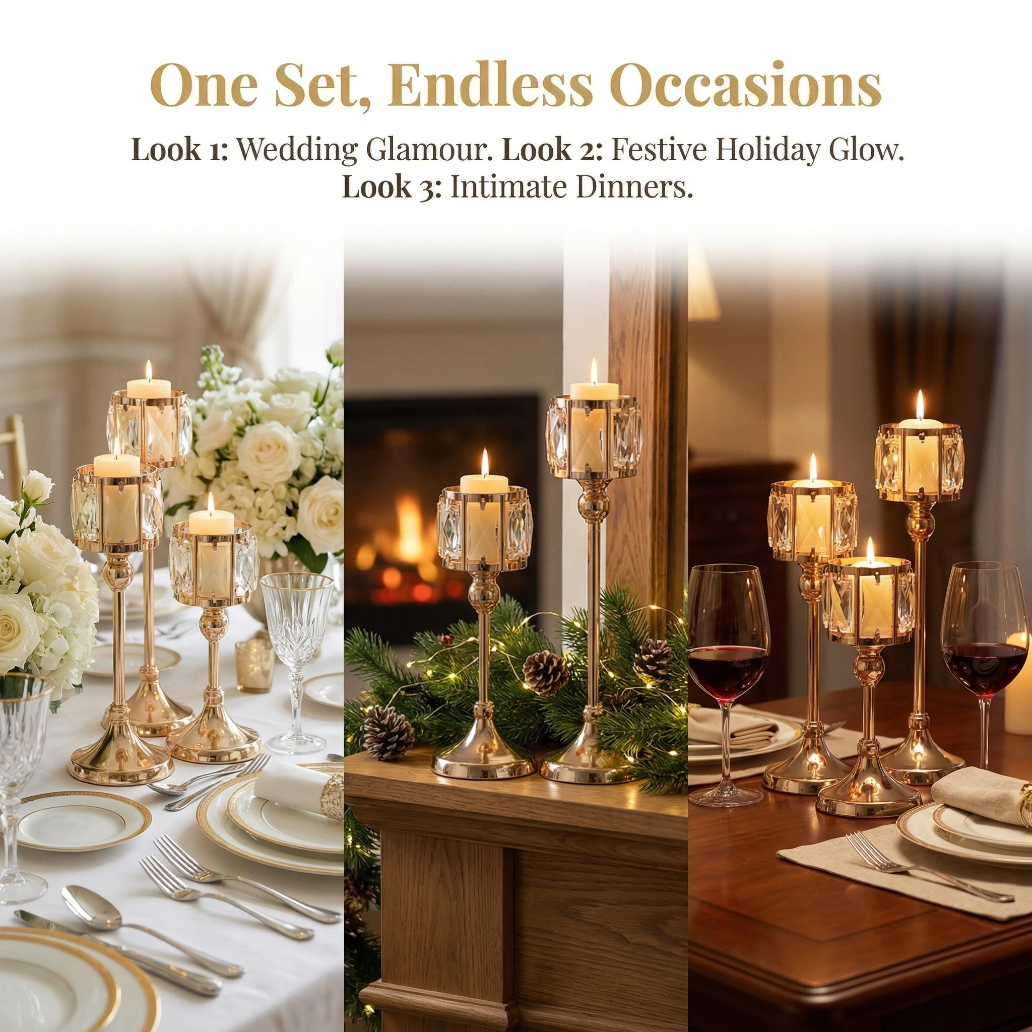 Gold Taper Candle Holders Set Luxury K9 Crystal Candlesticks Elegant Pillar Candle Stand for Wedding Home Table Centerpiece