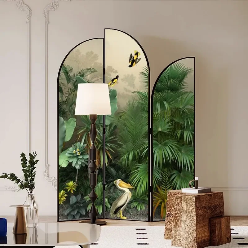 for Southeast Asia Tropical Rainforest Plant Screen Partition Folding Mobile Room Divider for Living Room Bedroom Designer