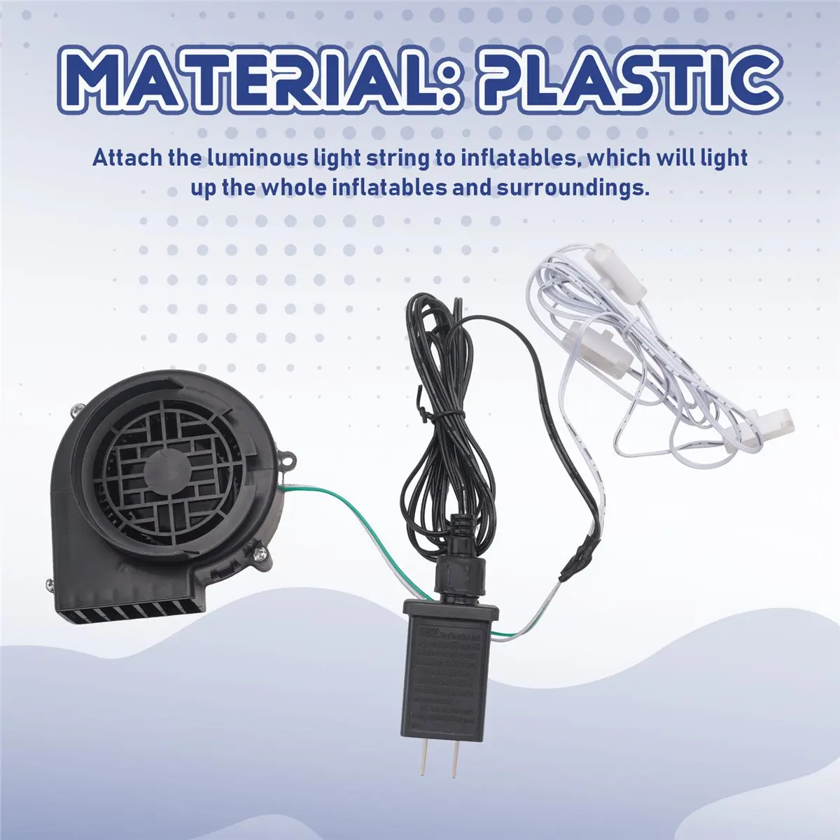 howhow Replacement Fan Blower, 12V 0.8A Mini Air Blower with 3 LED Light String for Inflatables Indoor Outdoor US Plug